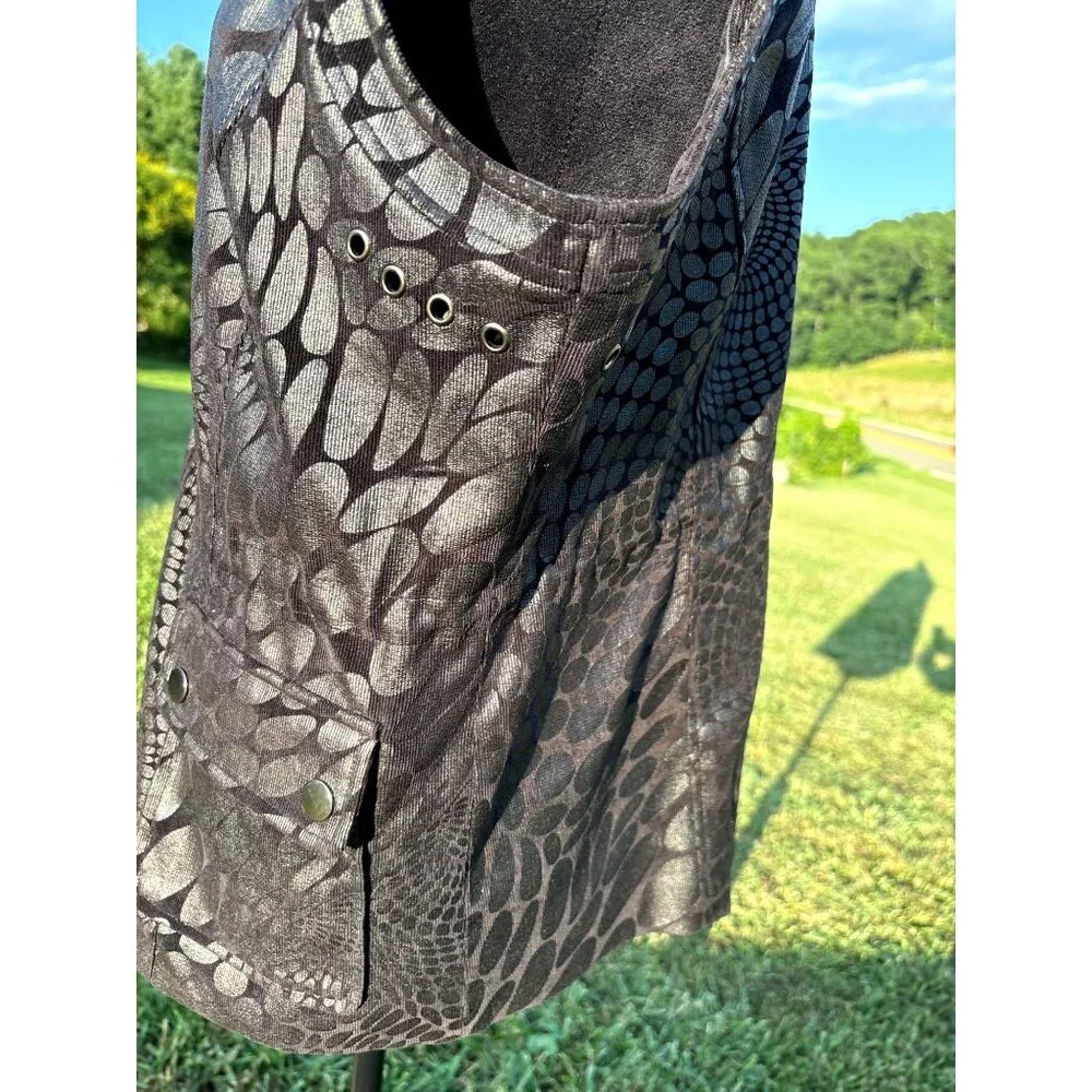 Erm London Designer Women’s Vest Sz L Black Geometric Print Coquette Core Glam